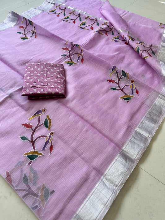 Embroidered Handpainted Kota Cotton Doria Saree