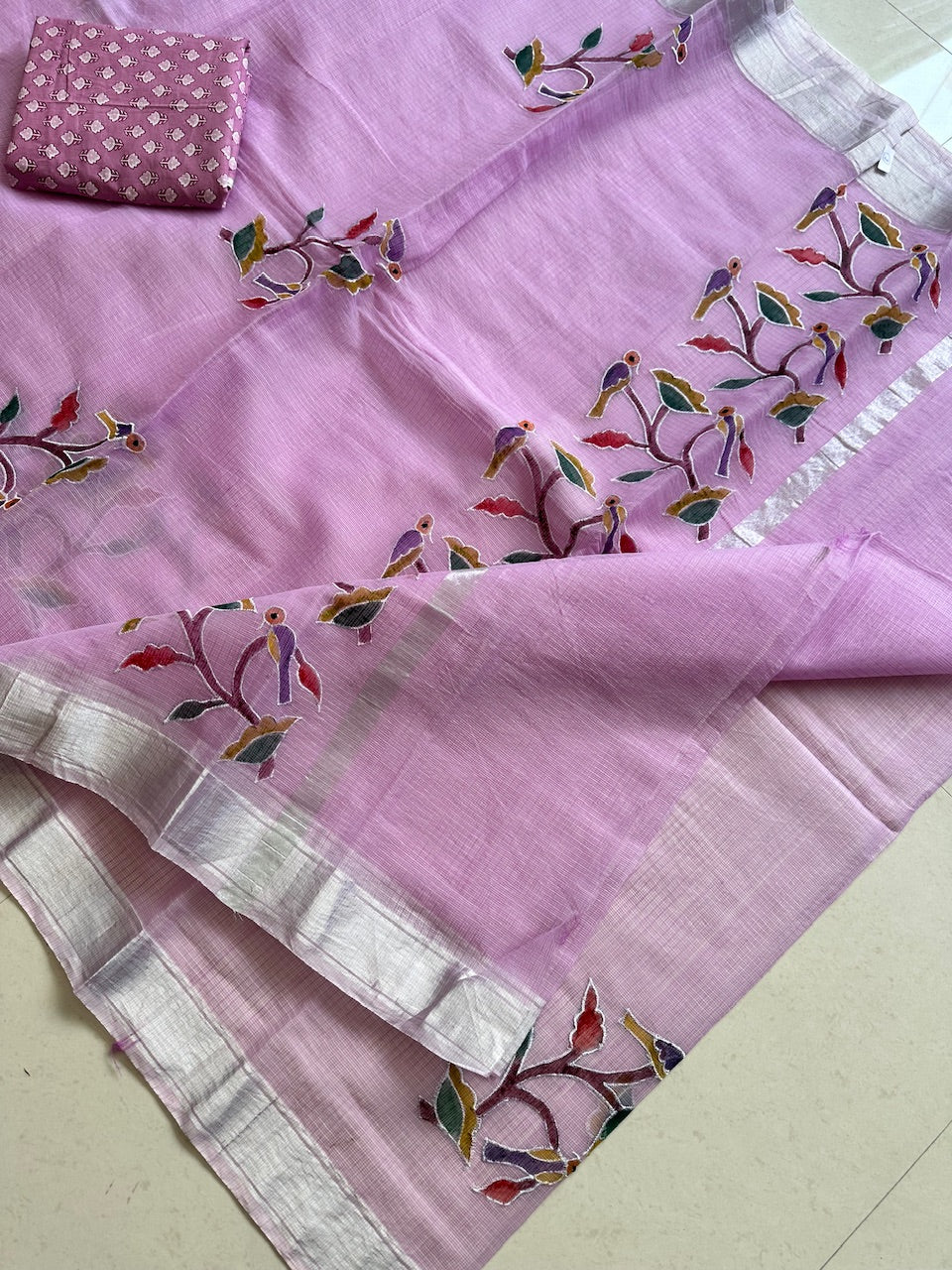 Embroidered Handpainted Kota Cotton Doria Saree