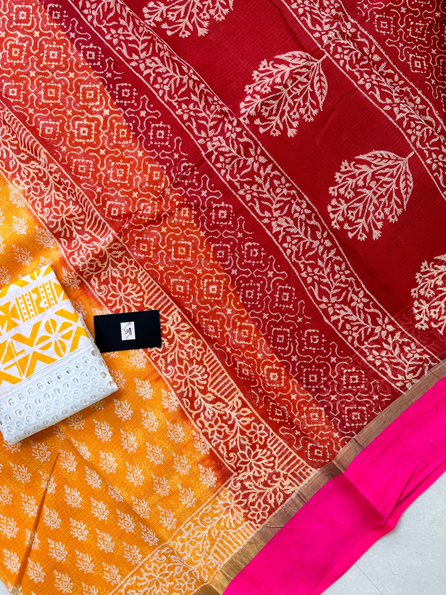 Pure HandBlock Printed Kota Cotton Doria Saree