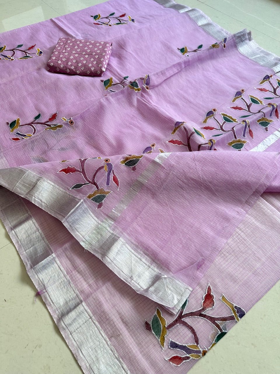 Embroidered Handpainted Kota Cotton Doria Saree