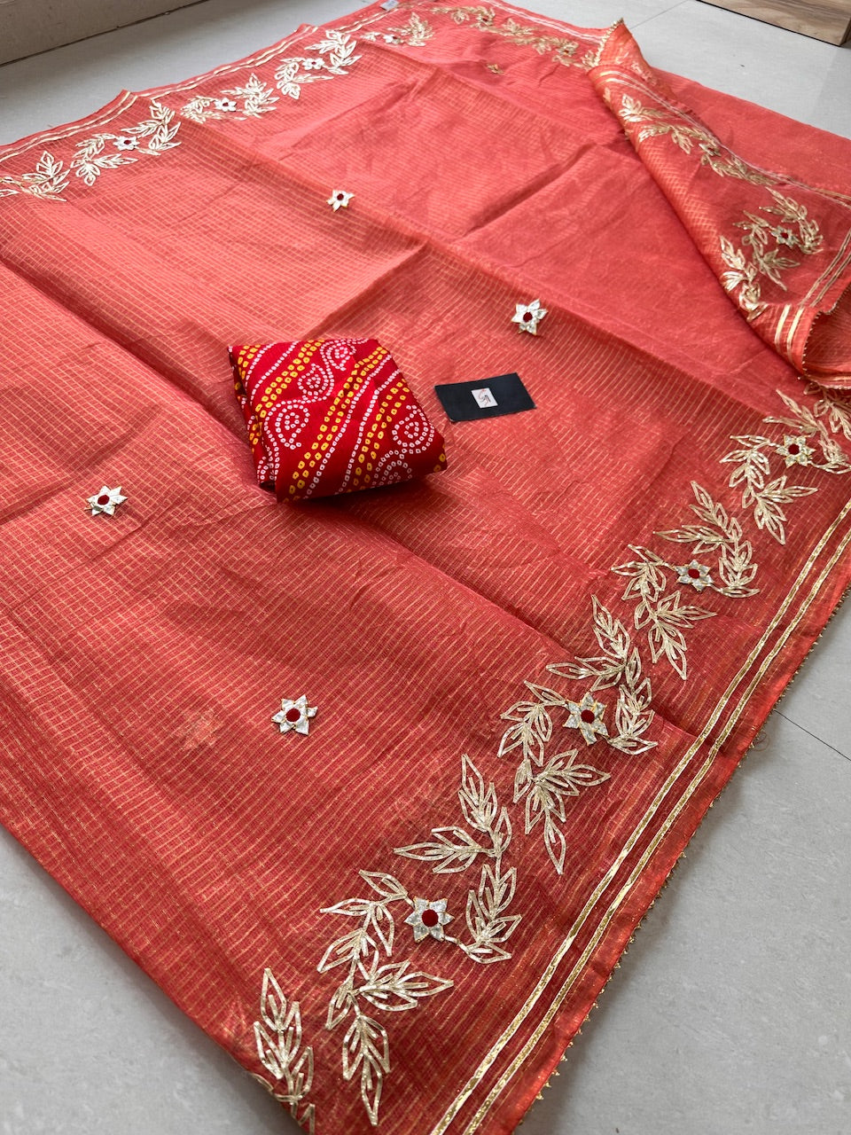 Jaipuri Gota Patti Embroidered Kota Cotton Tissue Doria Saree