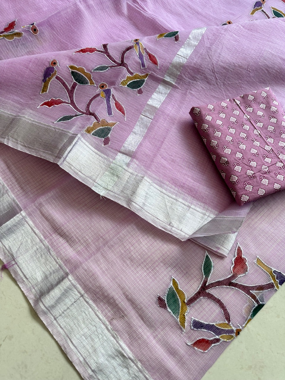 Embroidered Handpainted Kota Cotton Doria Saree