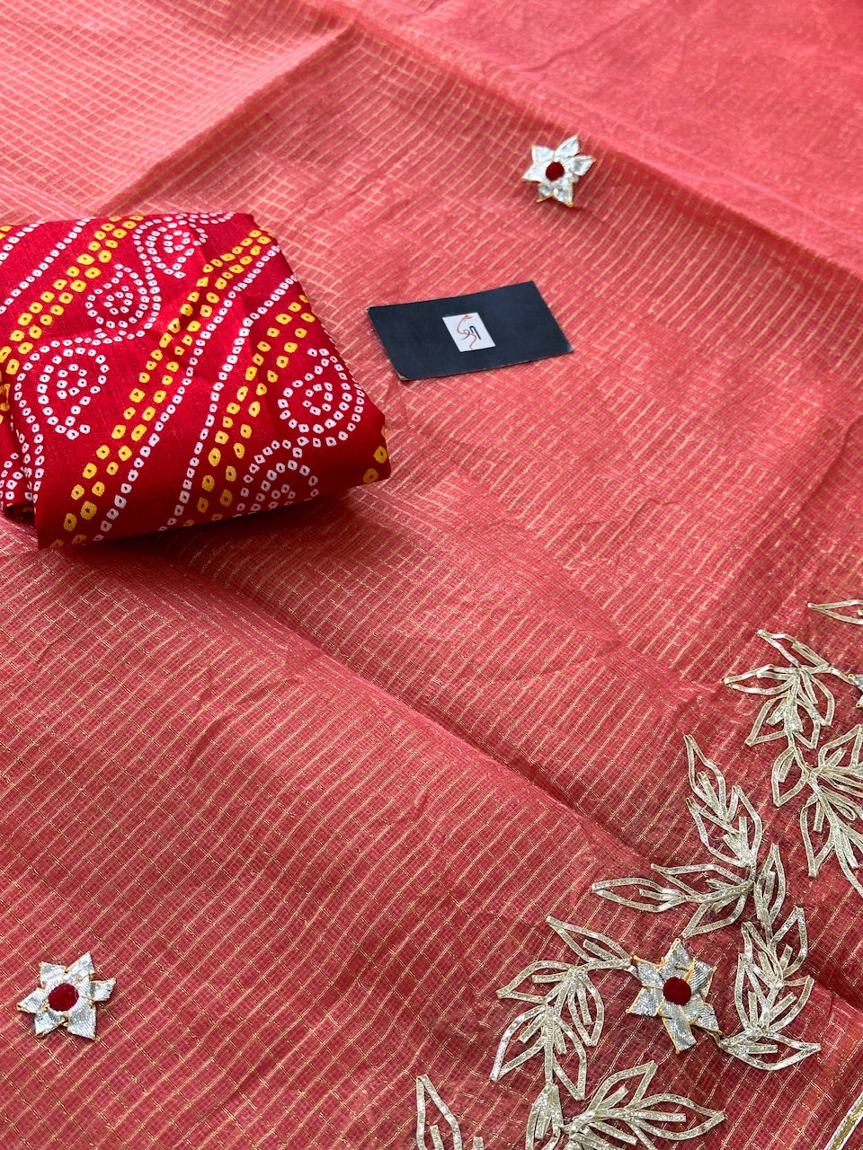 Jaipuri Gota Patti Embroidered Kota Cotton Tissue Doria Saree