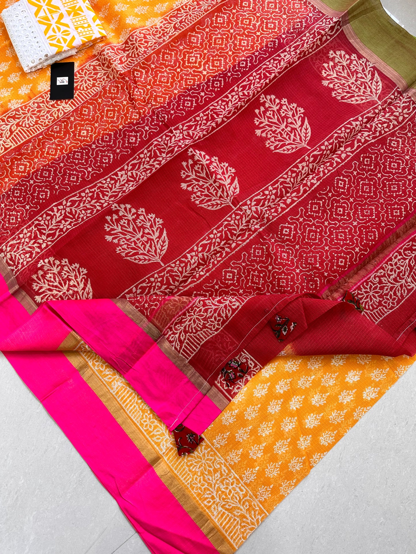 Pure HandBlock Printed Kota Cotton Doria Saree