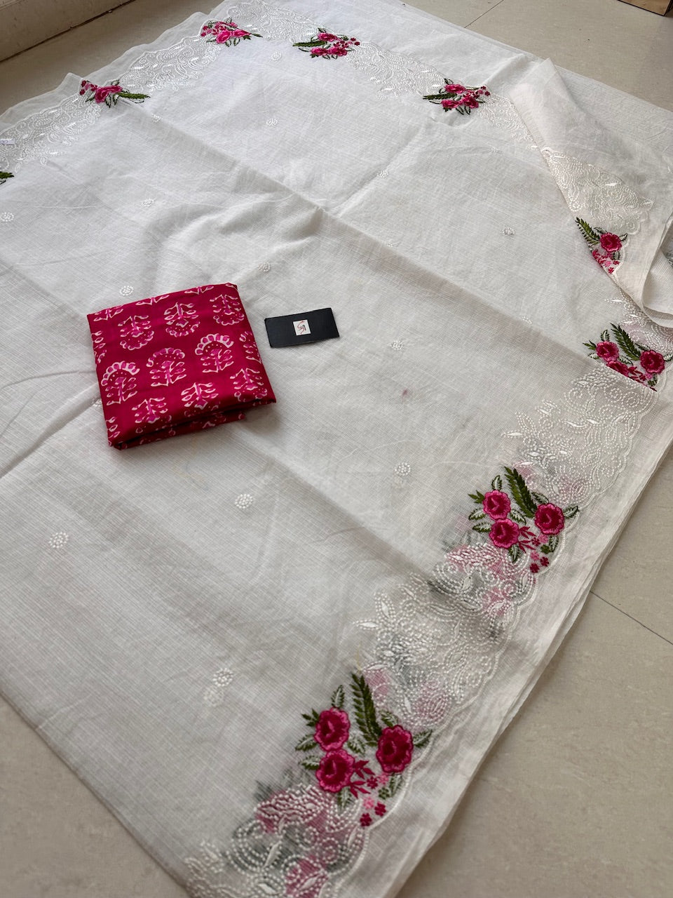 Embroidered Kota Cotton Doria Saree