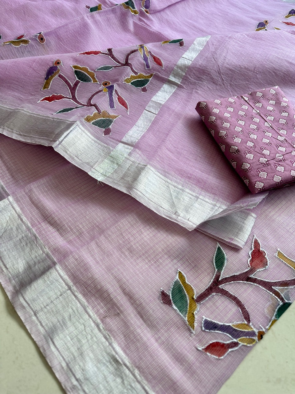 Embroidered Handpainted Kota Cotton Doria Saree