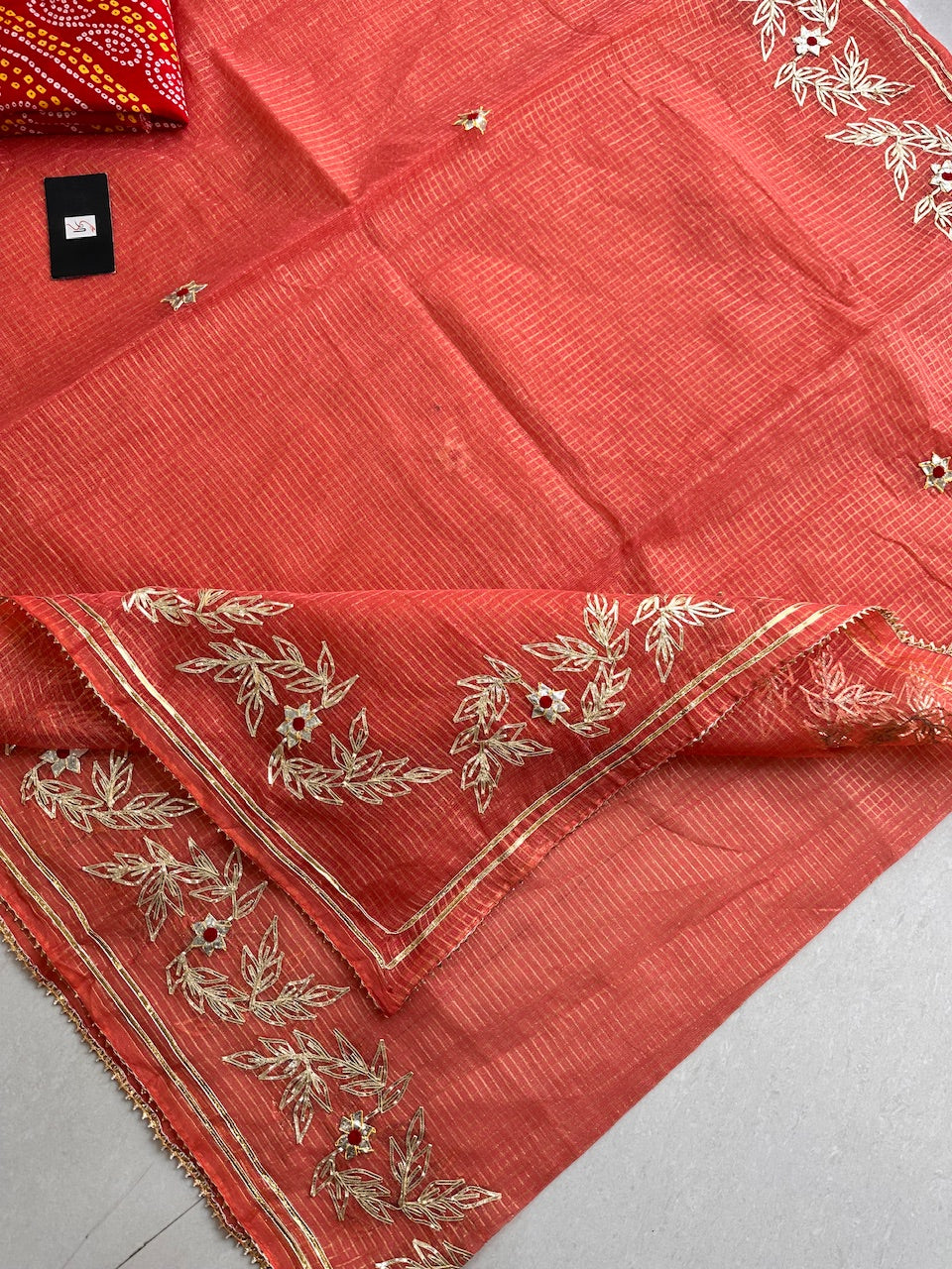 Jaipuri Gota Patti Embroidered Kota Cotton Tissue Doria Saree