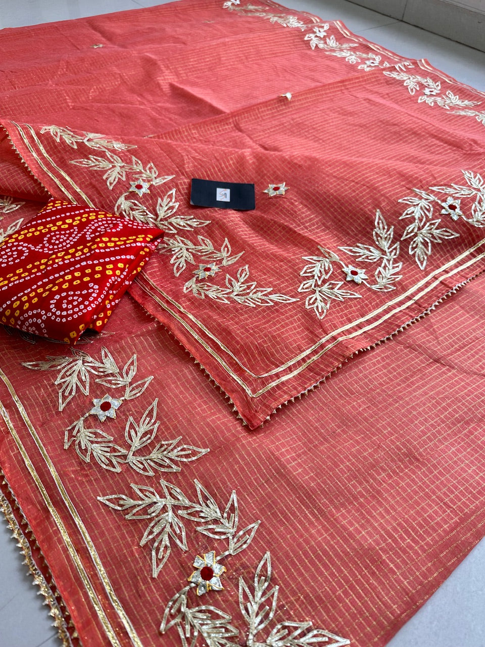 Jaipuri Gota Patti Embroidered Kota Cotton Tissue Doria Saree