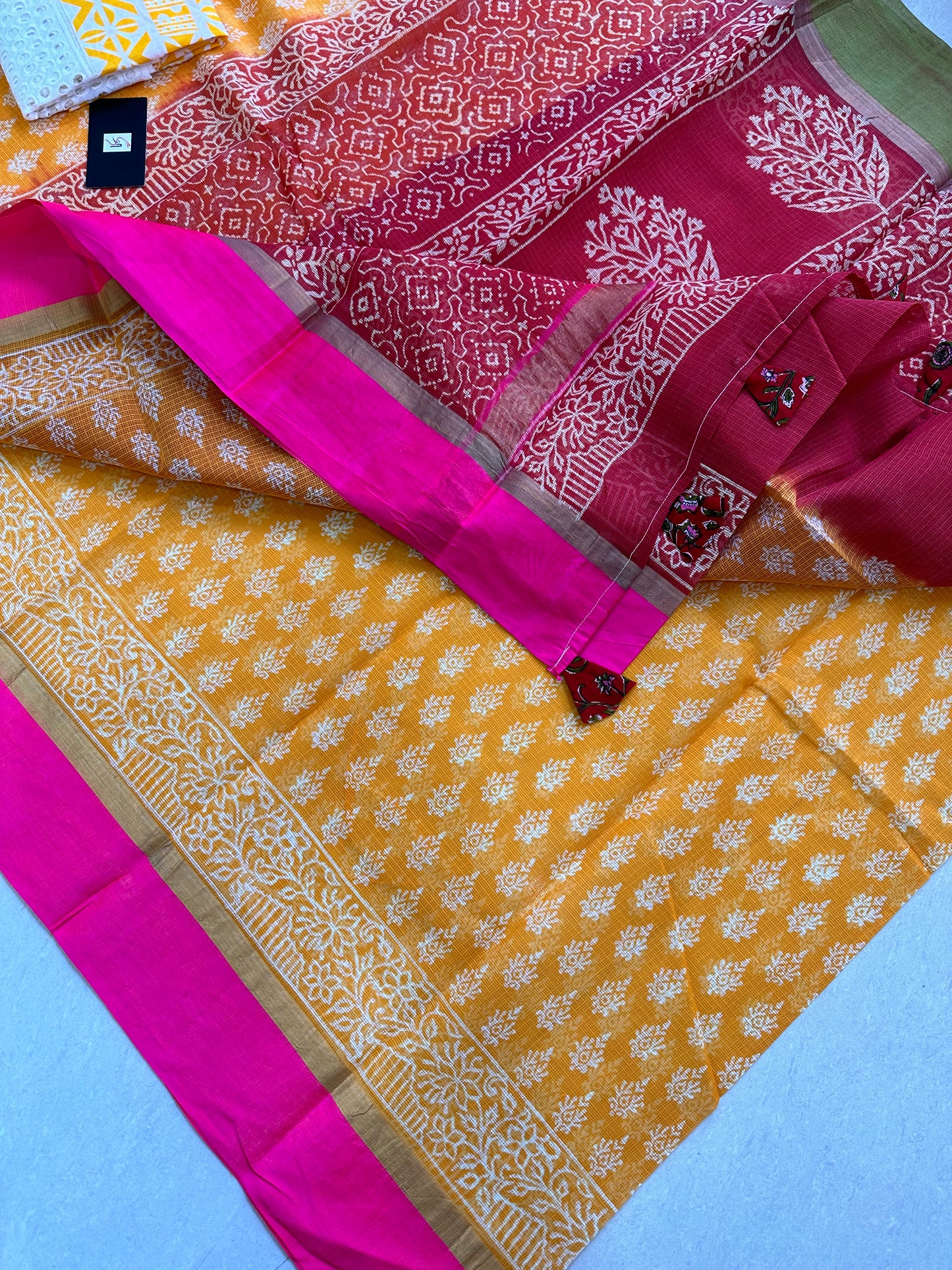 Pure HandBlock Printed Kota Cotton Doria Saree