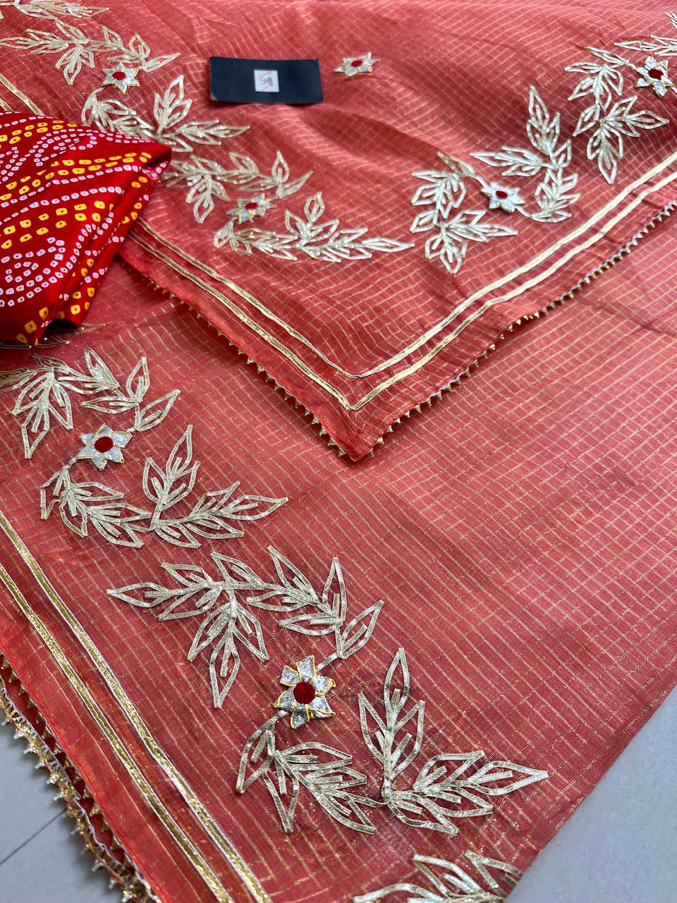 Jaipuri Gota Patti Embroidered Kota Cotton Tissue Doria Saree