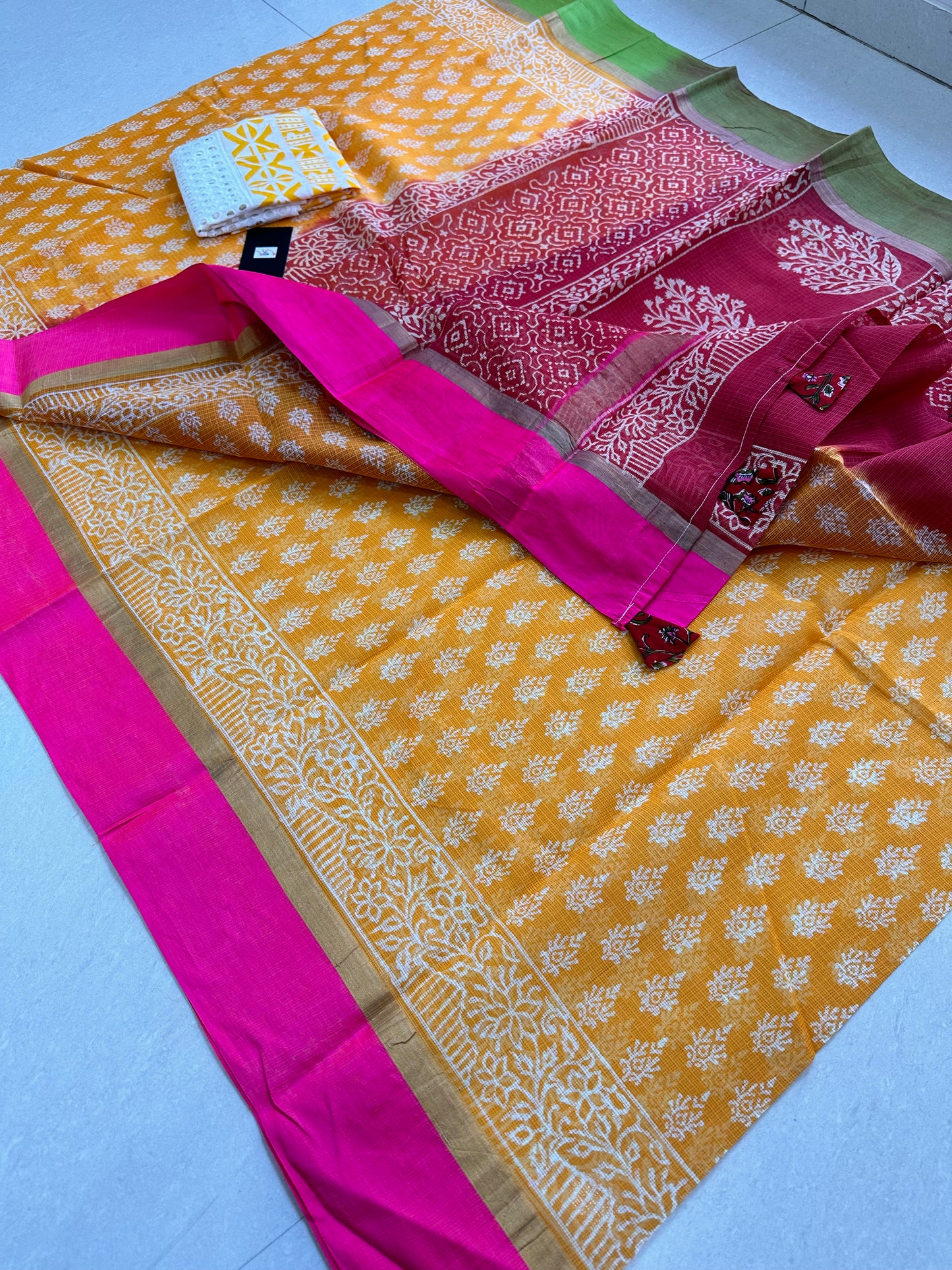 Pure HandBlock Printed Kota Cotton Doria Saree