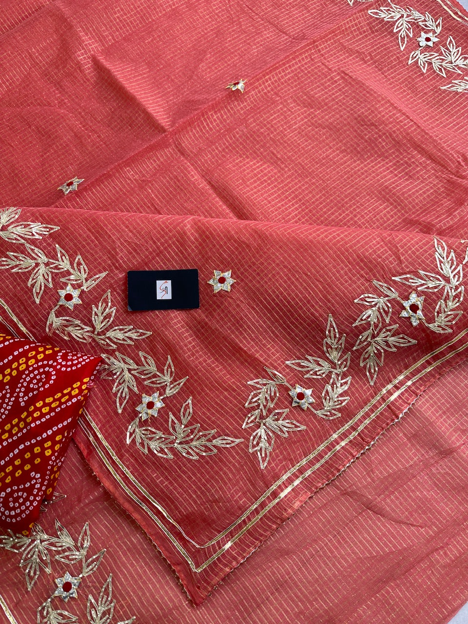 Jaipuri Gota Patti Embroidered Kota Cotton Tissue Doria Saree