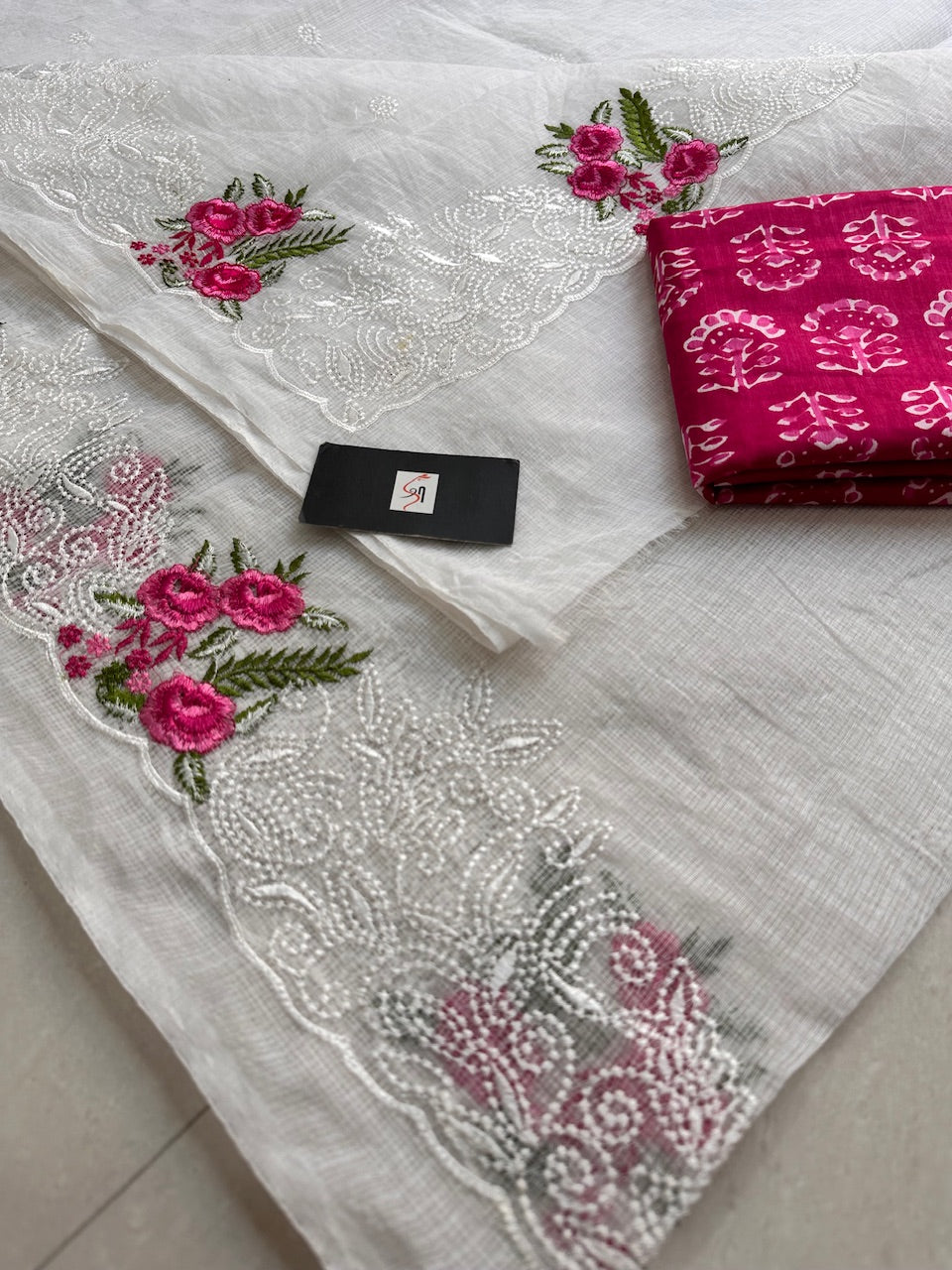 Embroidered Kota Cotton Doria Saree