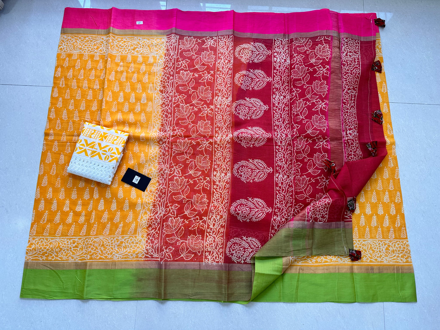 Pure HandBlock Printed Kota Cotton Doria Saree