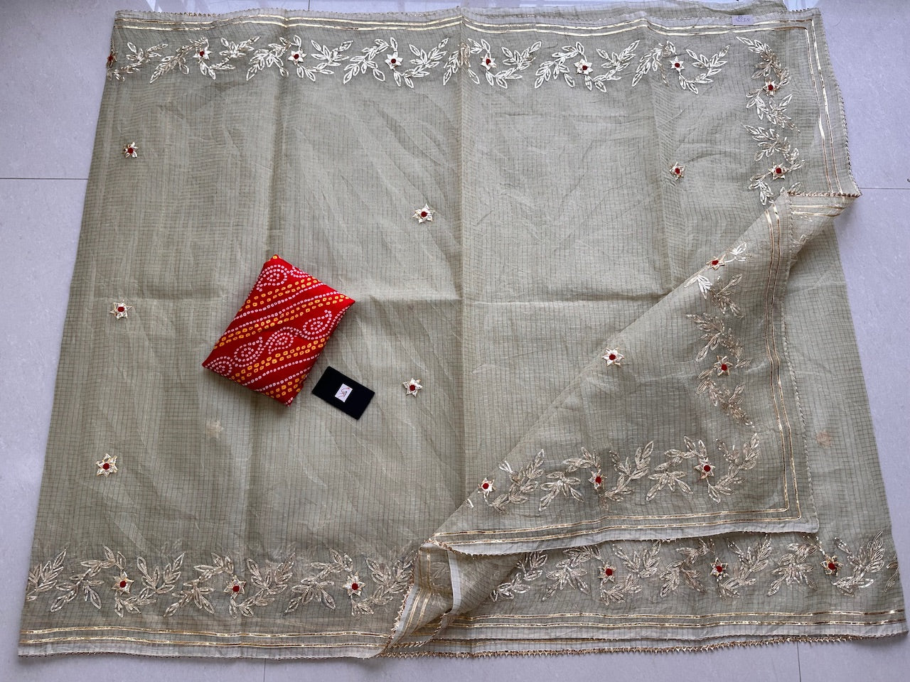 Jaipuri Gota Patti Embroidered Kota Cotton Tissue Doria Saree