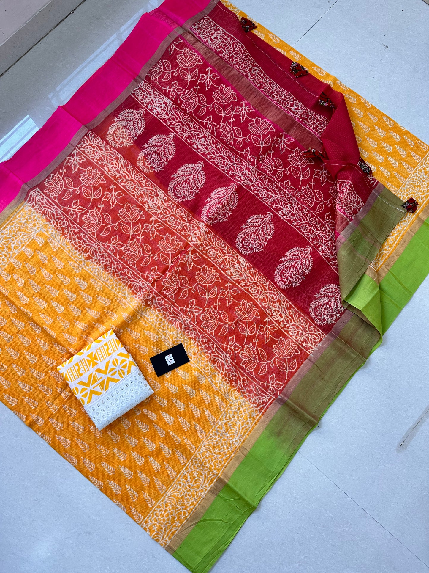 Pure HandBlock Printed Kota Cotton Doria Saree