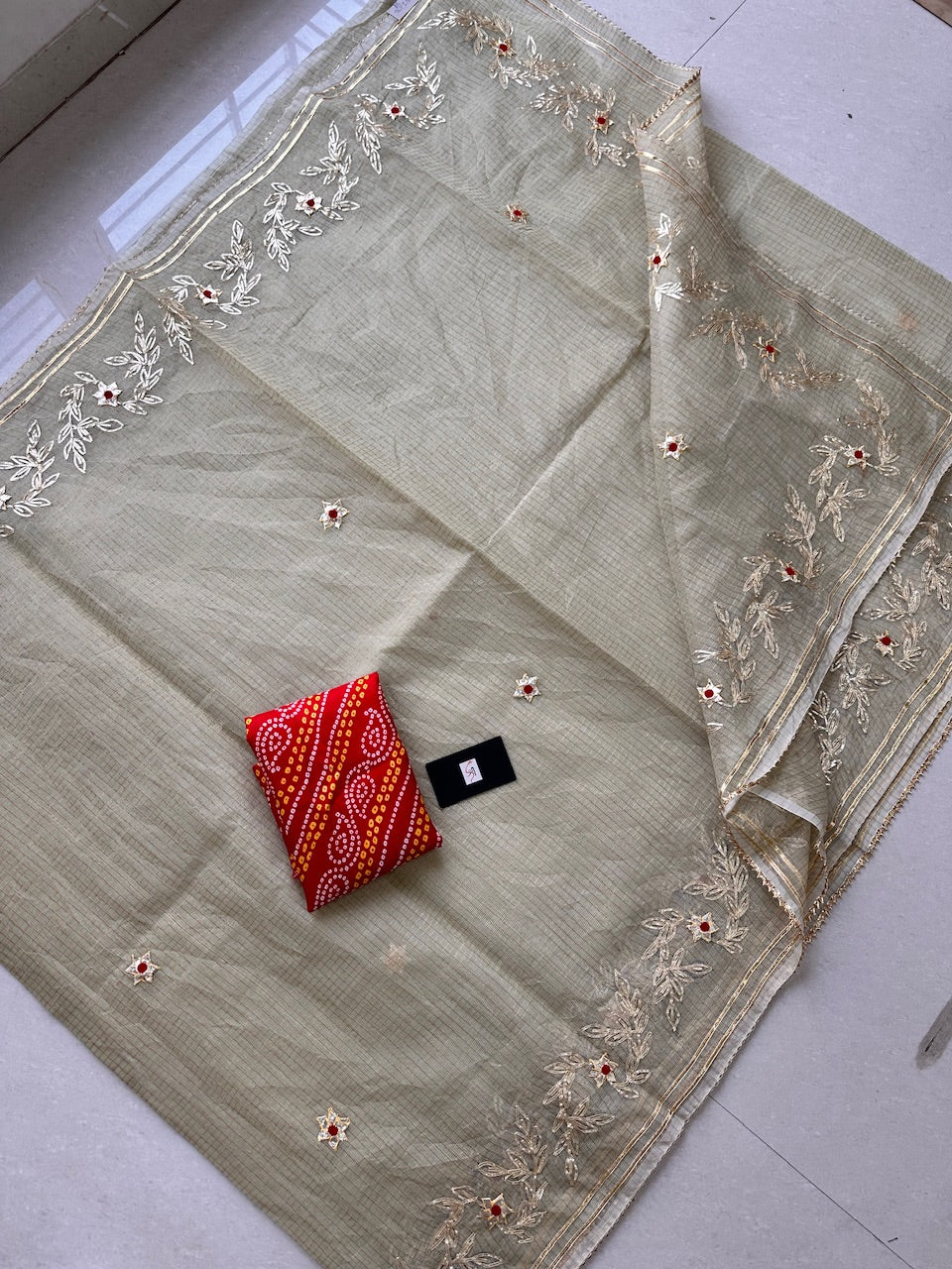 Jaipuri Gota Patti Embroidered Kota Cotton Tissue Doria Saree