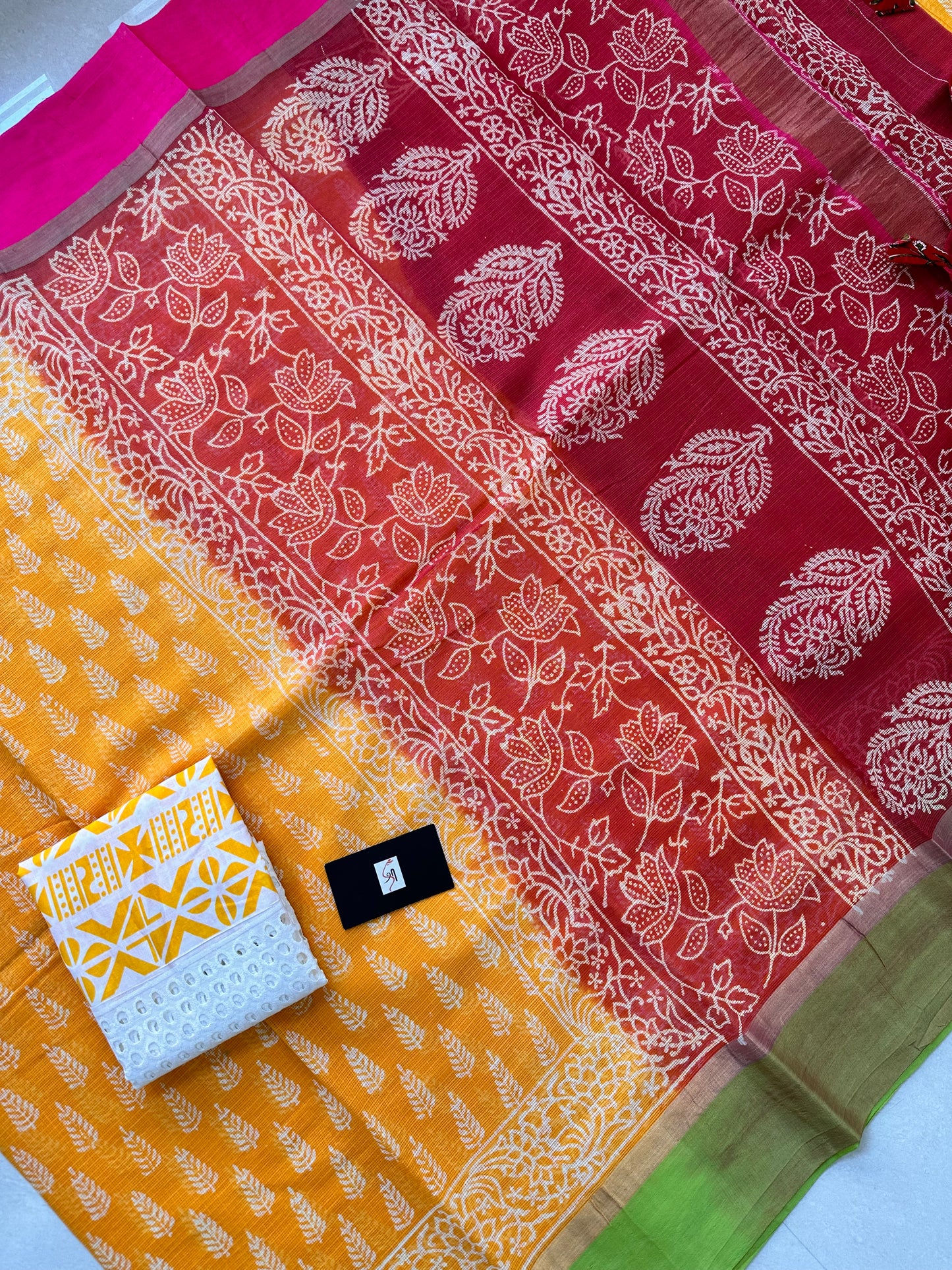 Pure HandBlock Printed Kota Cotton Doria Saree