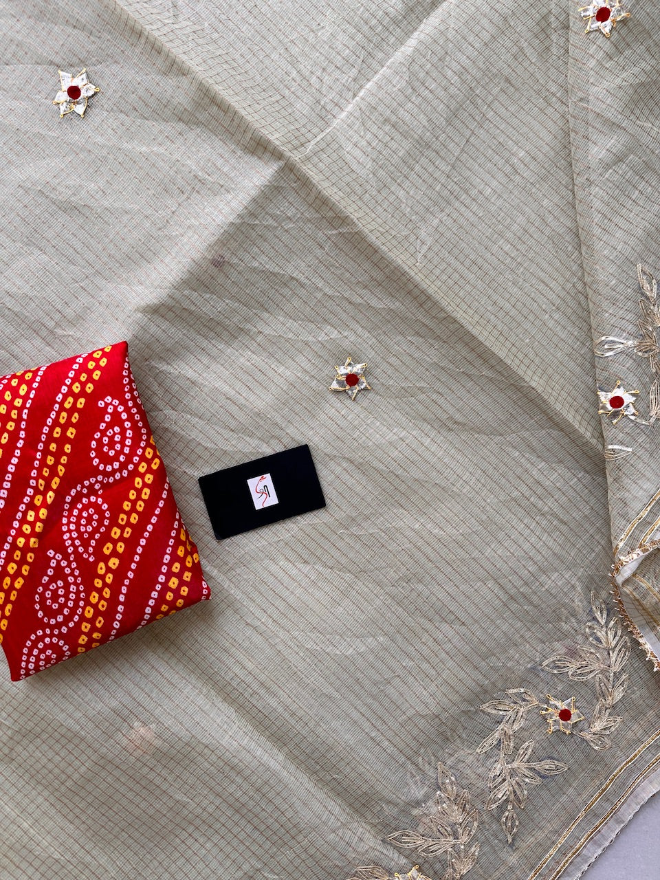 Jaipuri Gota Patti Embroidered Kota Cotton Tissue Doria Saree