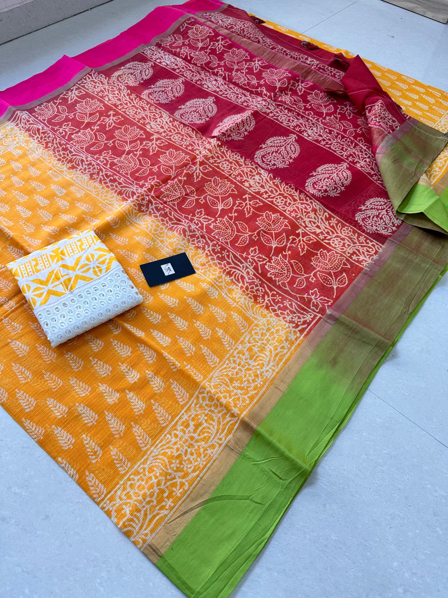 Pure HandBlock Printed Kota Cotton Doria Saree