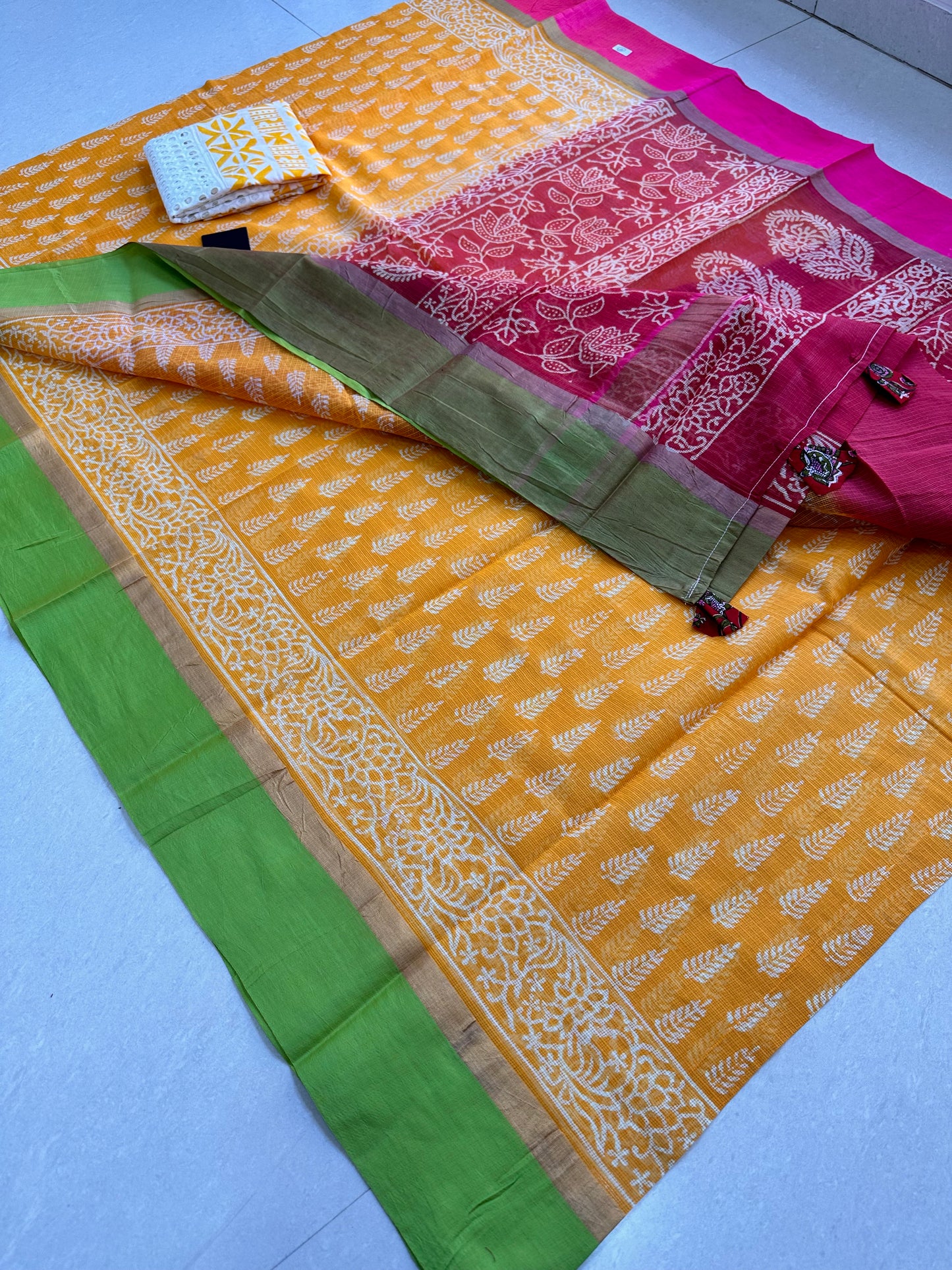 Pure HandBlock Printed Kota Cotton Doria Saree