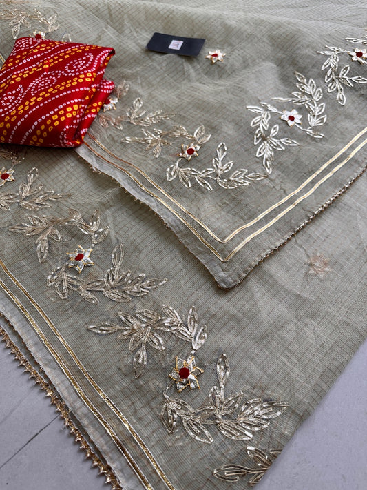 Jaipuri Gota Patti Embroidered Kota Cotton Tissue Doria Saree