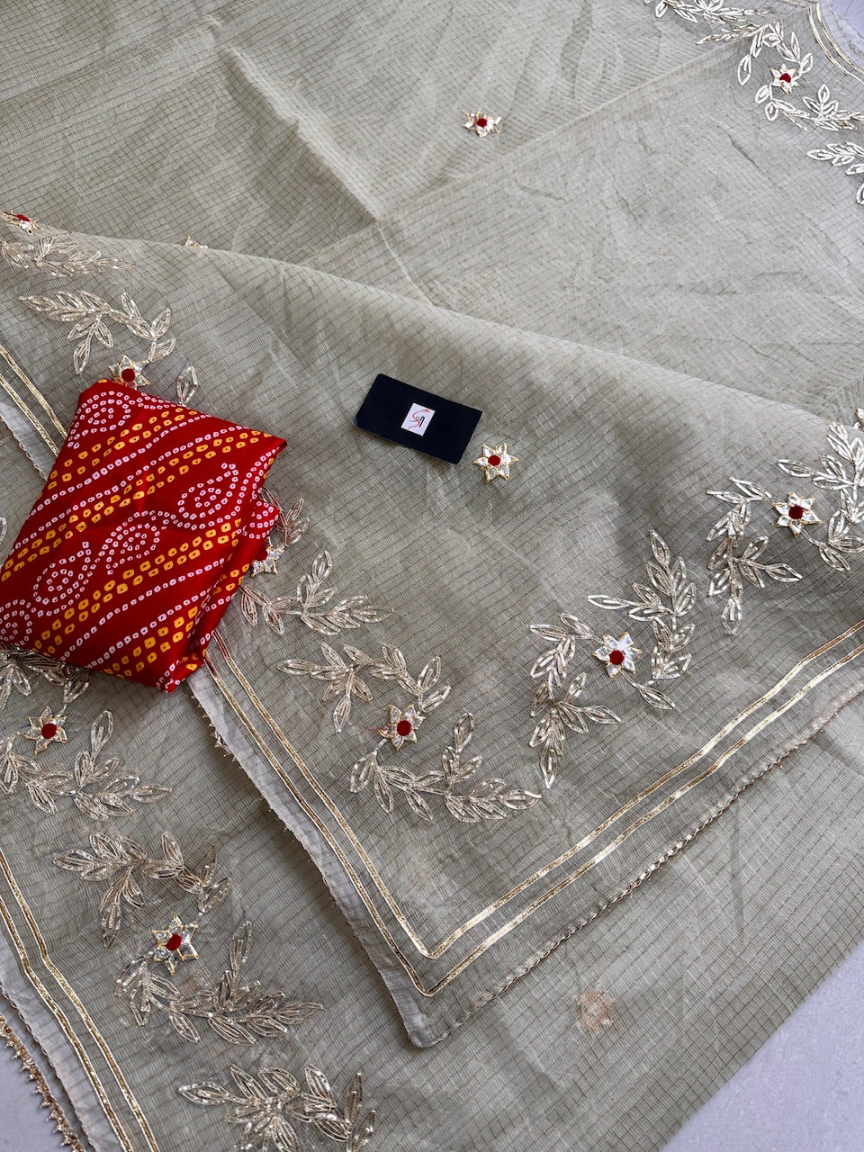 Jaipuri Gota Patti Embroidered Kota Cotton Tissue Doria Saree