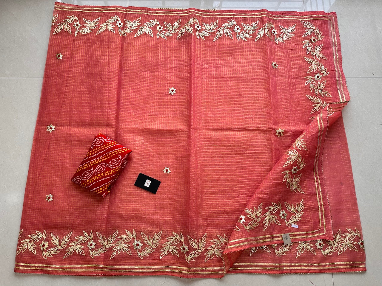 Jaipuri Gota Patti Embroidered Kota Cotton Tissue Doria Saree