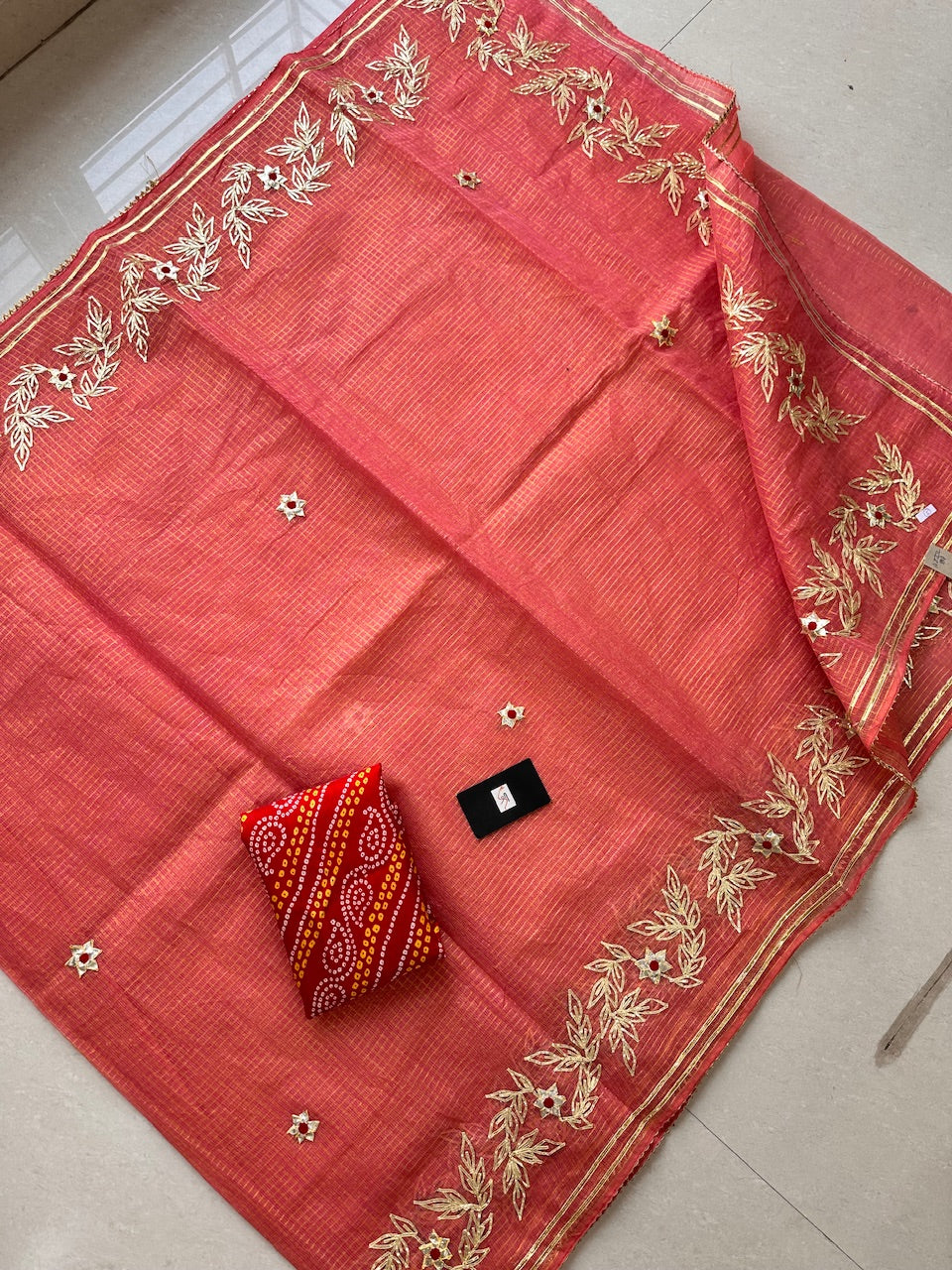 Jaipuri Gota Patti Embroidered Kota Cotton Tissue Doria Saree