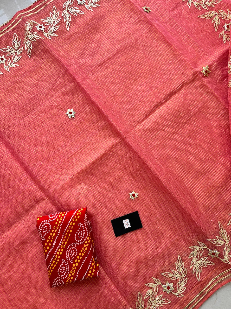 Jaipuri Gota Patti Embroidered Kota Cotton Tissue Doria Saree