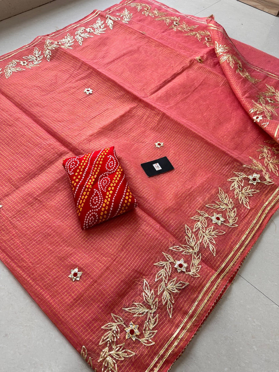 Jaipuri Gota Patti Embroidered Kota Cotton Tissue Doria Saree