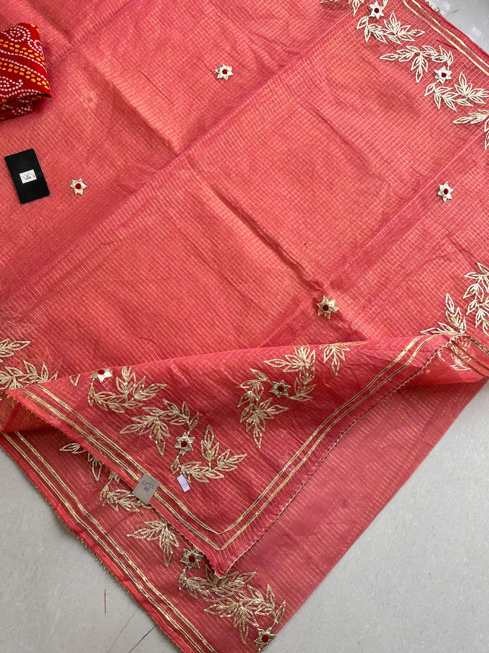 Jaipuri Gota Patti Embroidered Kota Cotton Tissue Doria Saree