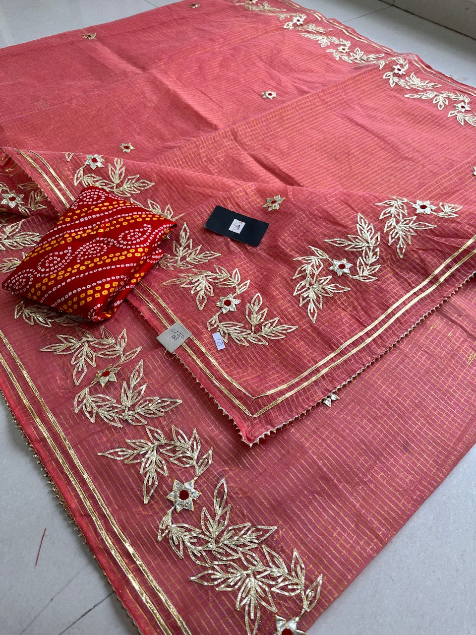 Jaipuri Gota Patti Embroidered Kota Cotton Tissue Doria Saree