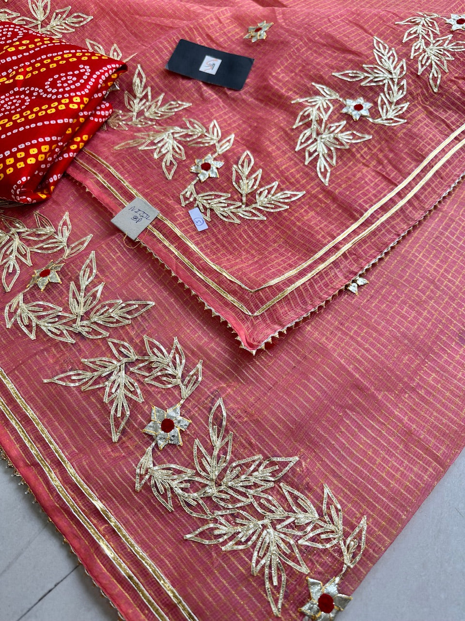 Jaipuri Gota Patti Embroidered Kota Cotton Tissue Doria Saree