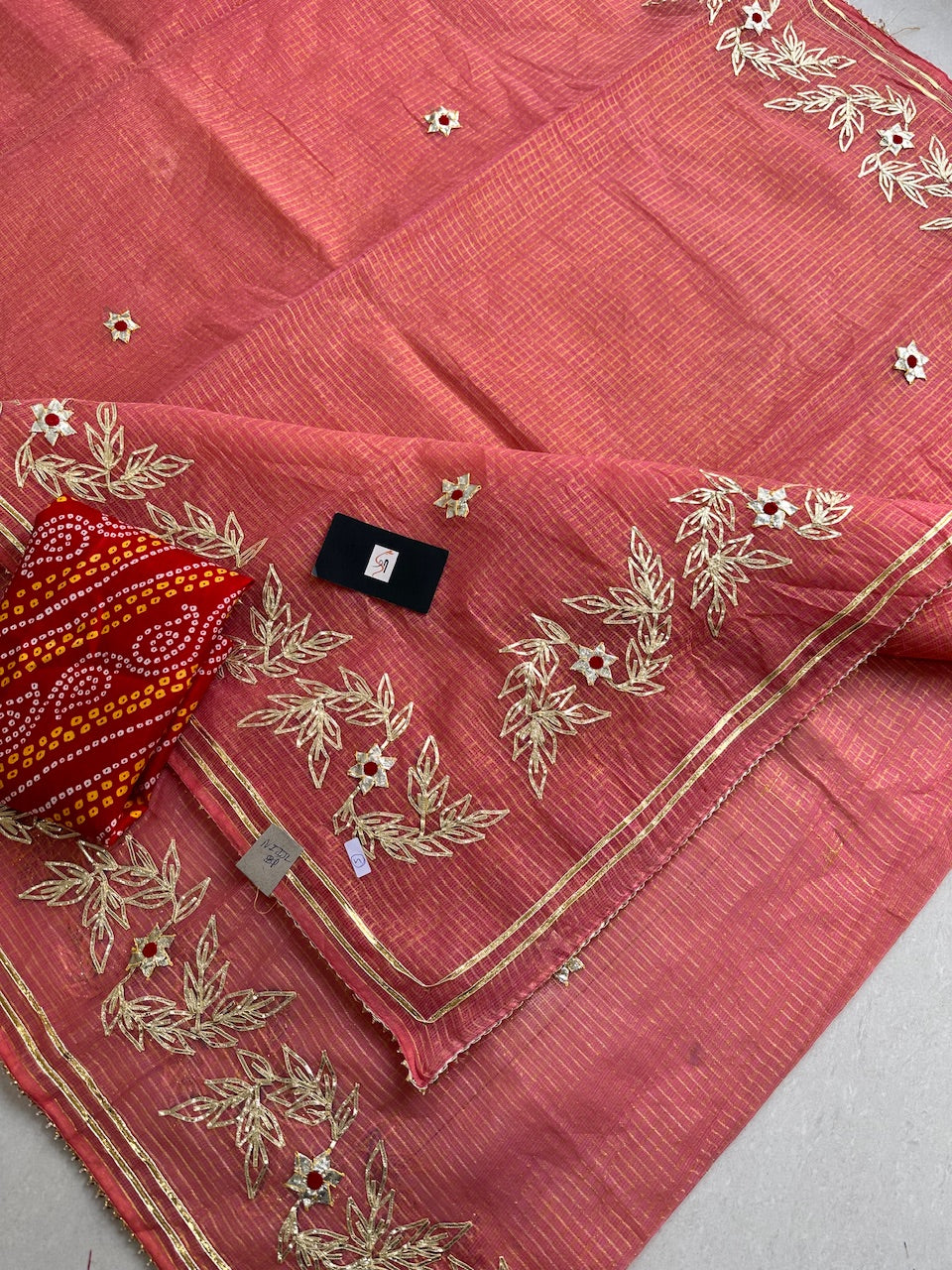 Jaipuri Gota Patti Embroidered Kota Cotton Tissue Doria Saree