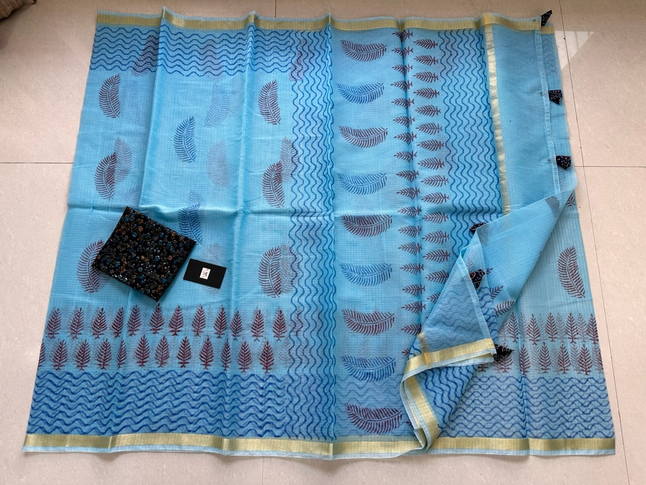 HandBlock Printed Kota Cotton Doria Saree