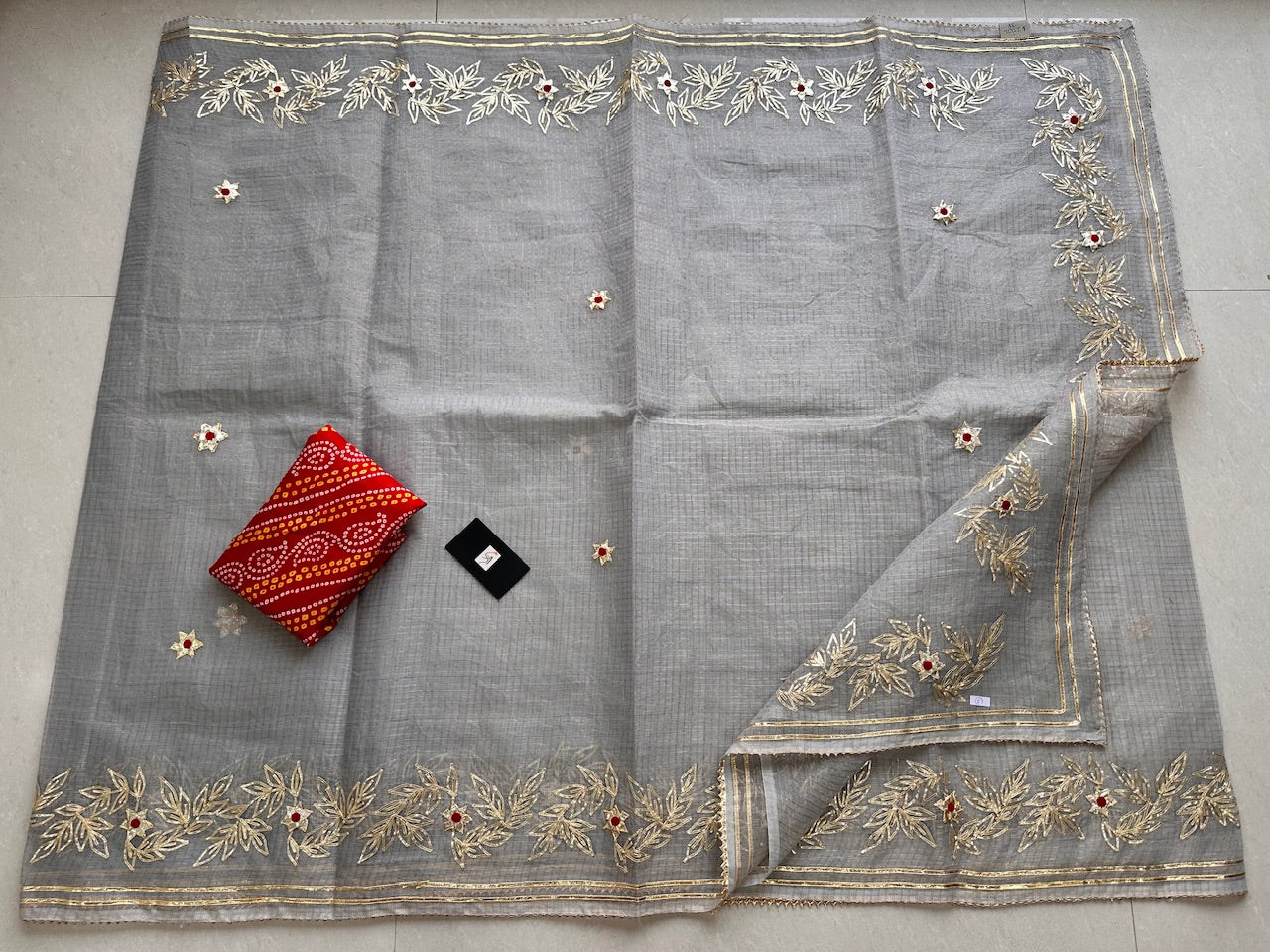 Jaipuri Gota Patti Embroidered Kota Cotton Tissue Doria Saree