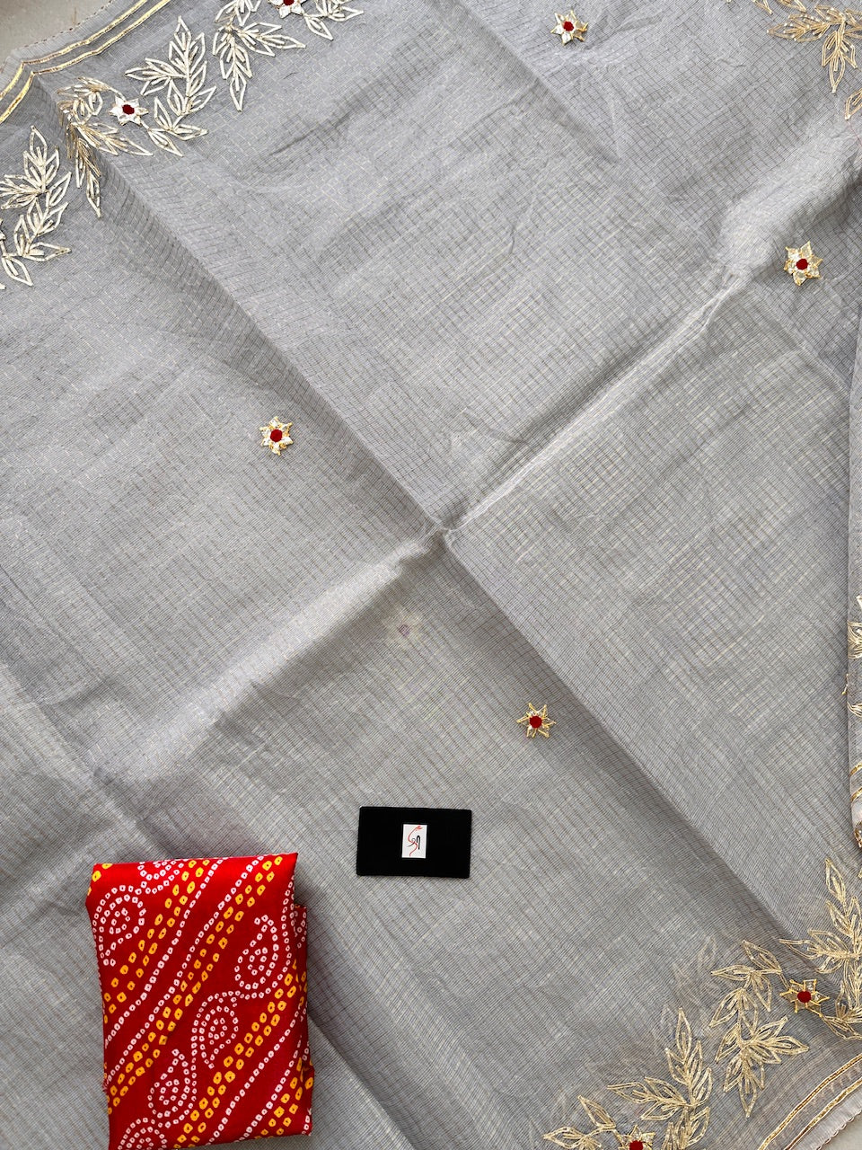 Jaipuri Gota Patti Embroidered Kota Cotton Tissue Doria Saree