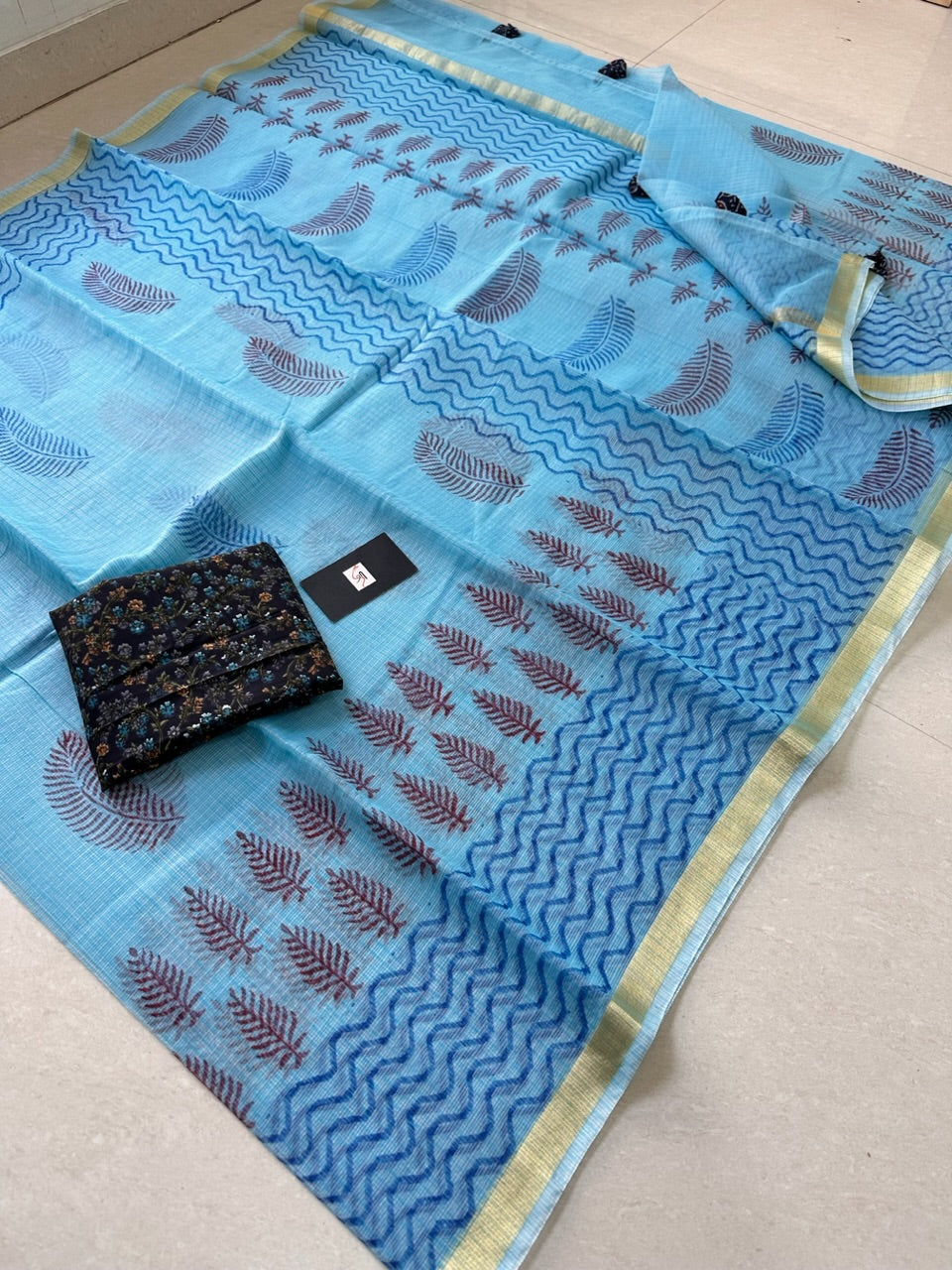 HandBlock Printed Kota Cotton Doria Saree