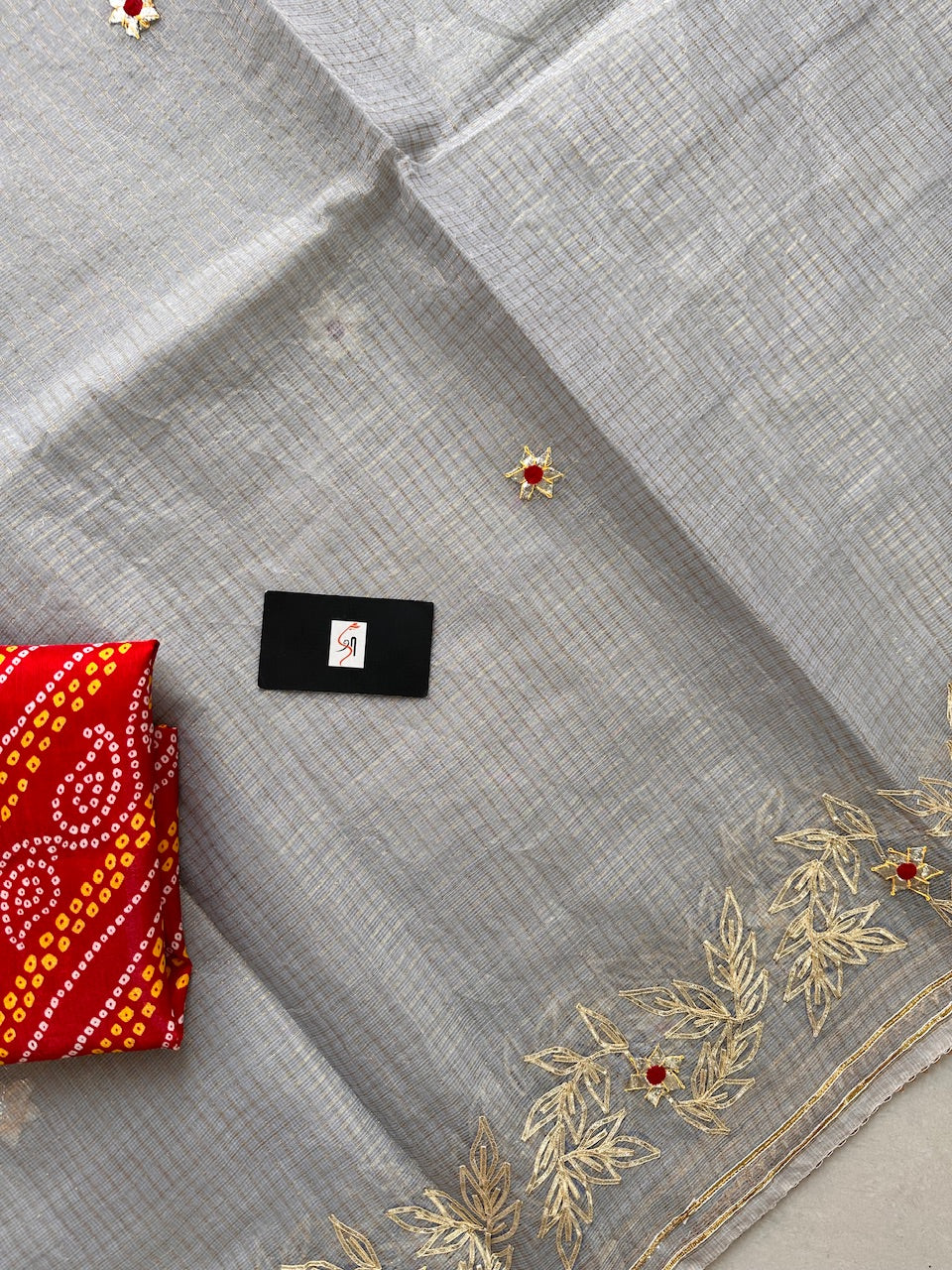 Jaipuri Gota Patti Embroidered Kota Cotton Tissue Doria Saree