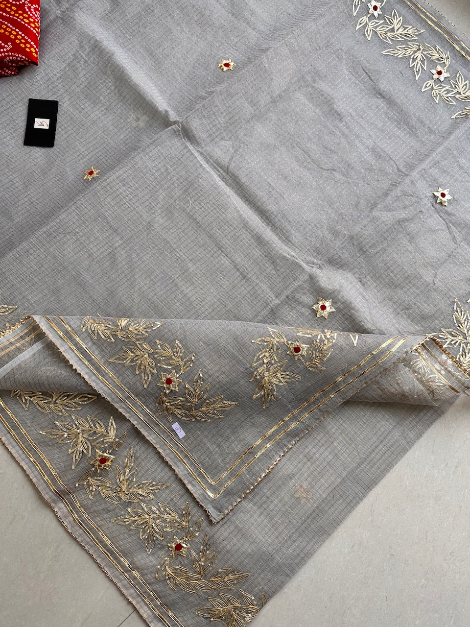 Jaipuri Gota Patti Embroidered Kota Cotton Tissue Doria Saree