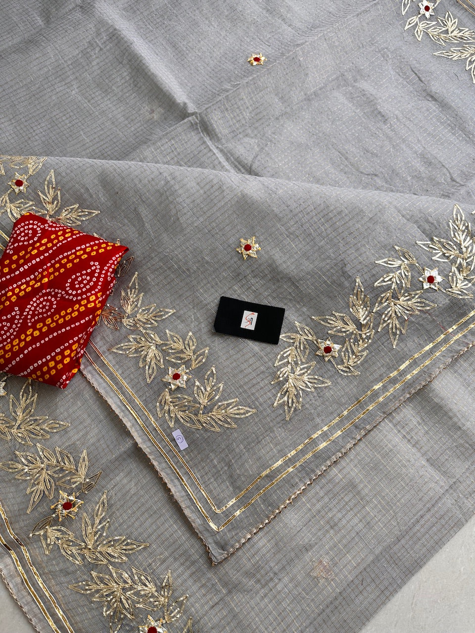 Jaipuri Gota Patti Embroidered Kota Cotton Tissue Doria Saree