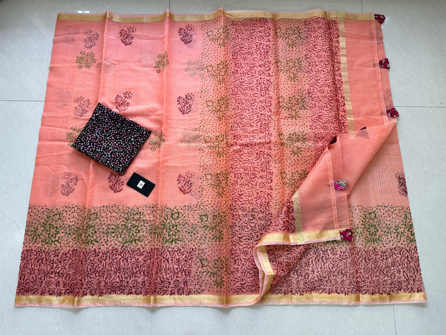 HandBlock Printed Kota Cotton Doria Saree