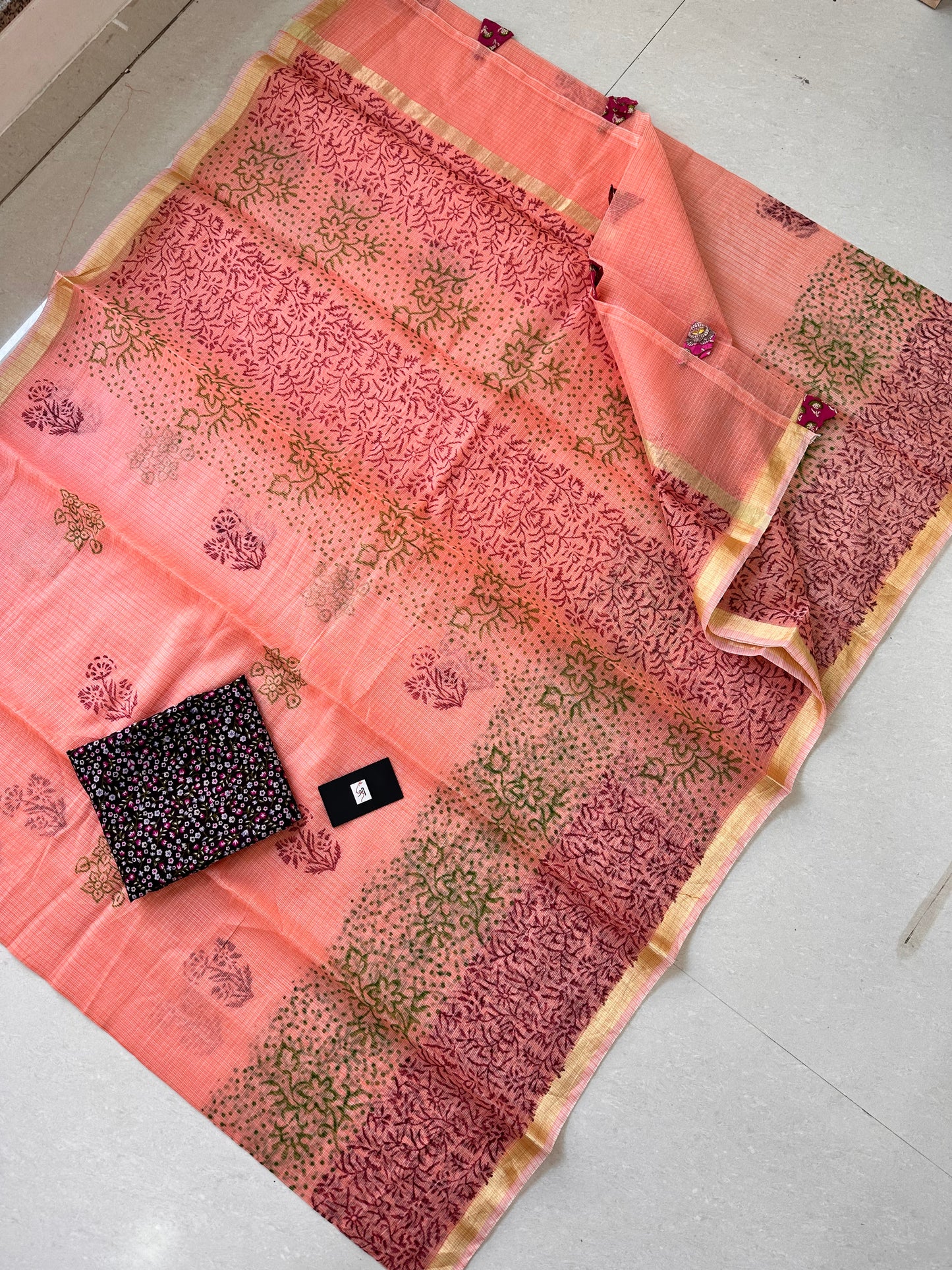 HandBlock Printed Kota Cotton Doria Saree