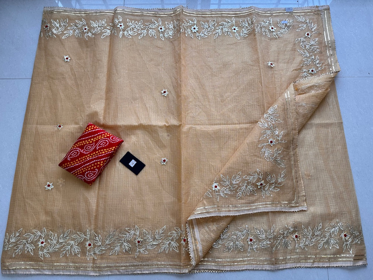 Jaipuri Gota Patti Embroidered Kota Cotton Tissue Doria Saree