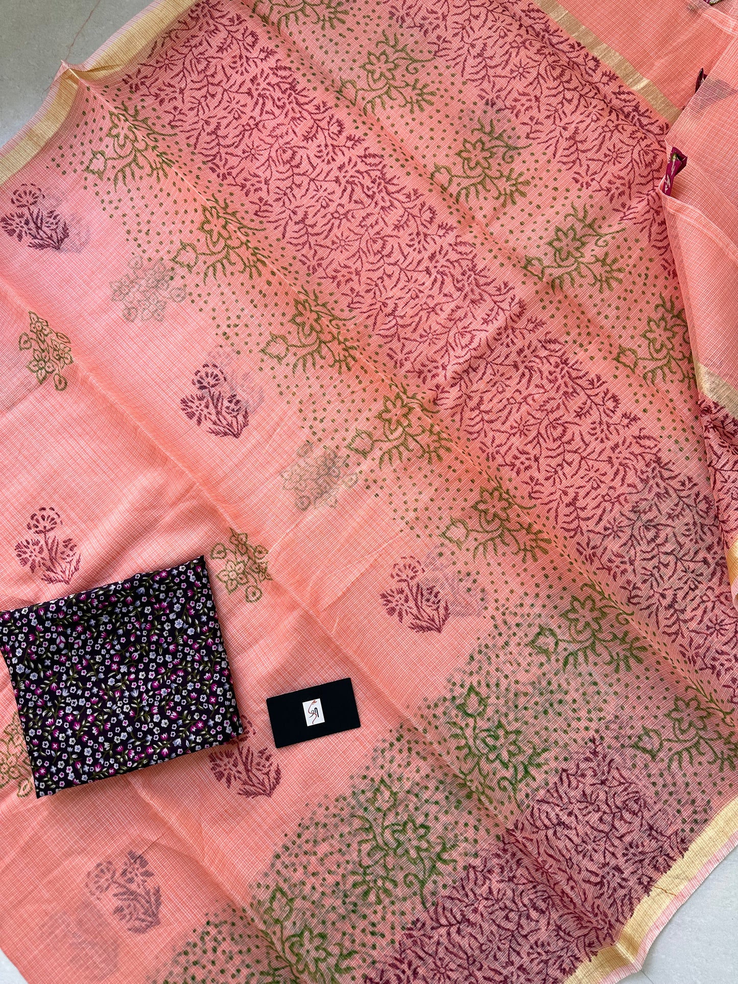 HandBlock Printed Kota Cotton Doria Saree