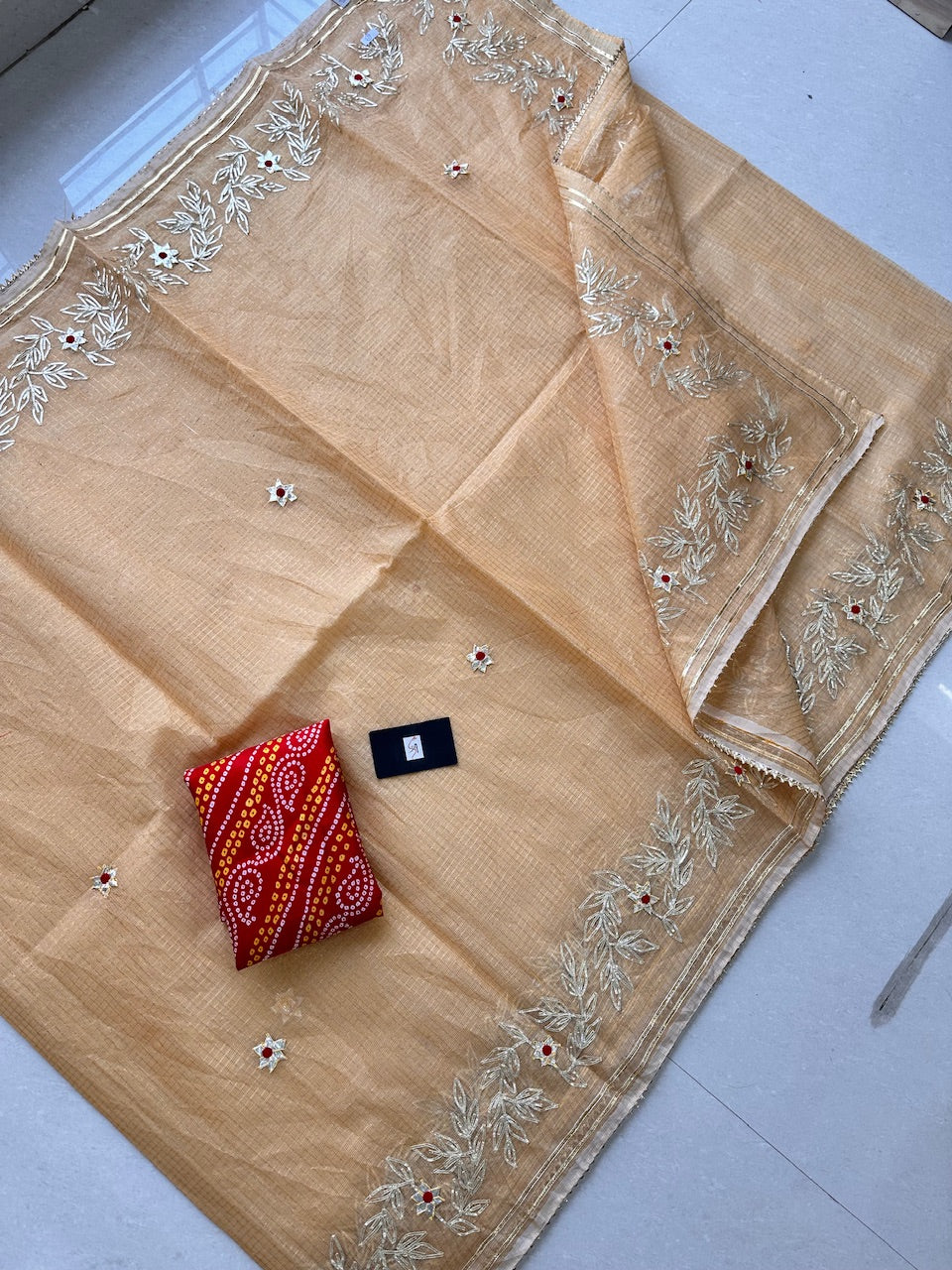 Jaipuri Gota Patti Embroidered Kota Cotton Tissue Doria Saree