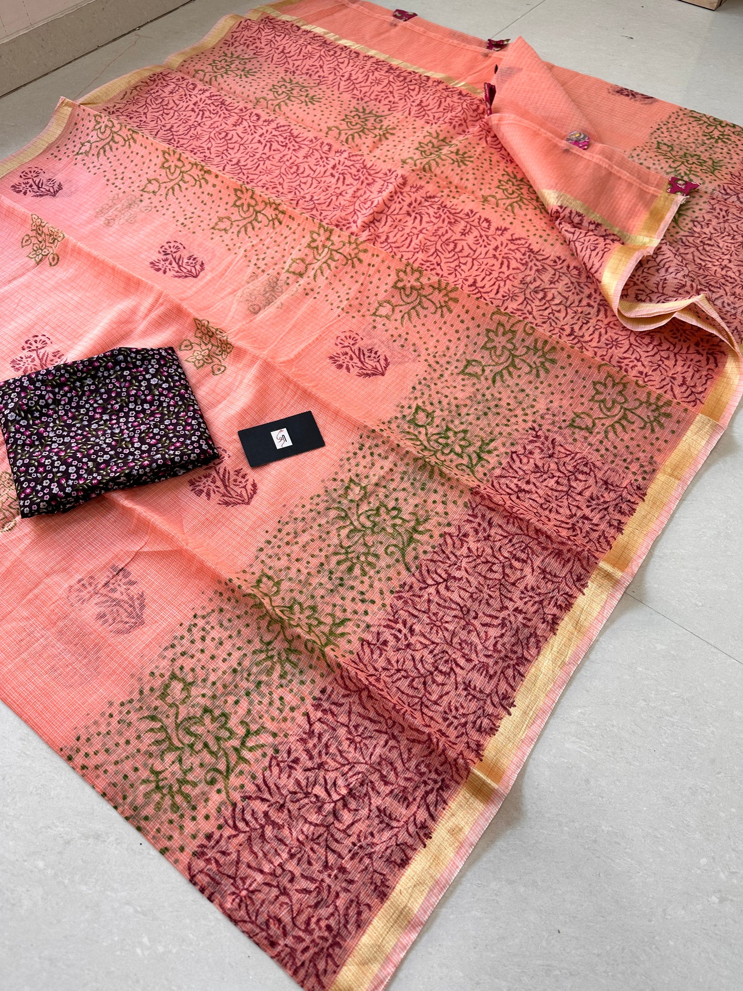 HandBlock Printed Kota Cotton Doria Saree