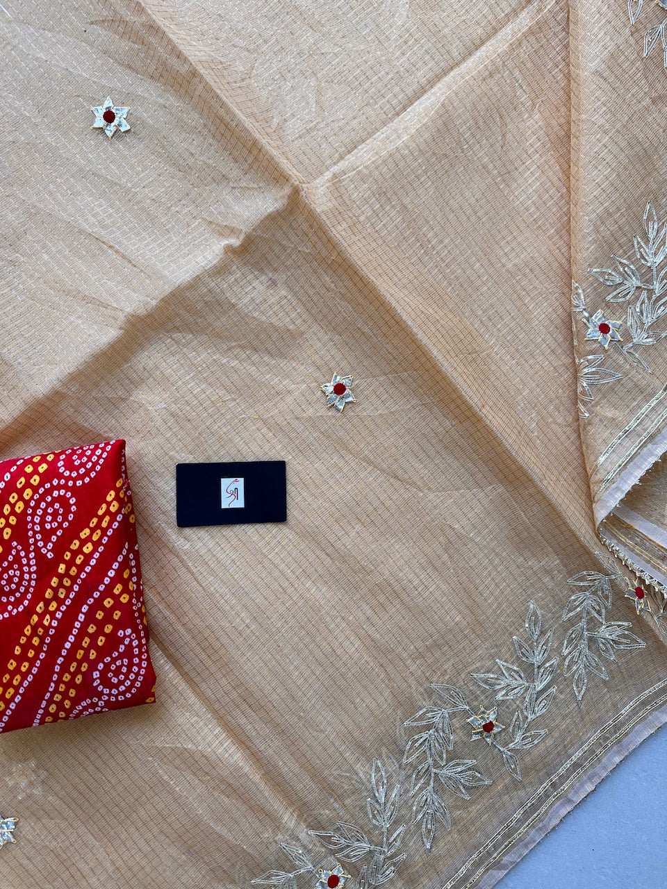 Jaipuri Gota Patti Embroidered Kota Cotton Tissue Doria Saree