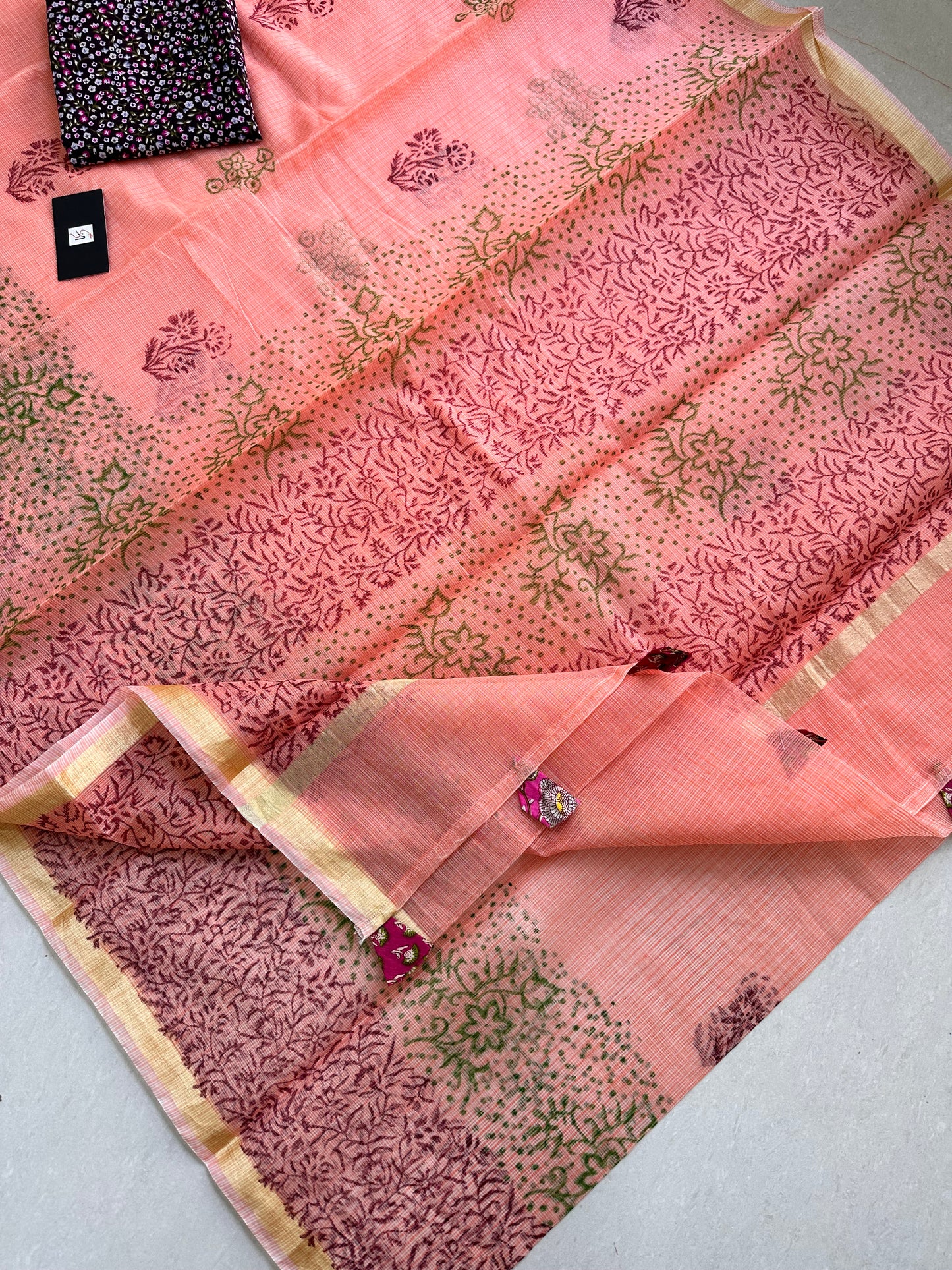 HandBlock Printed Kota Cotton Doria Saree